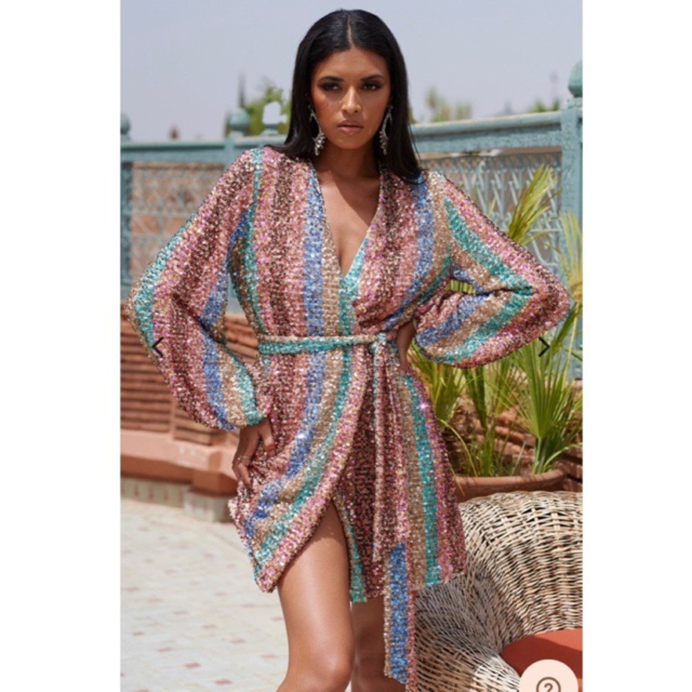 Stripe Sequin Wrap Dress